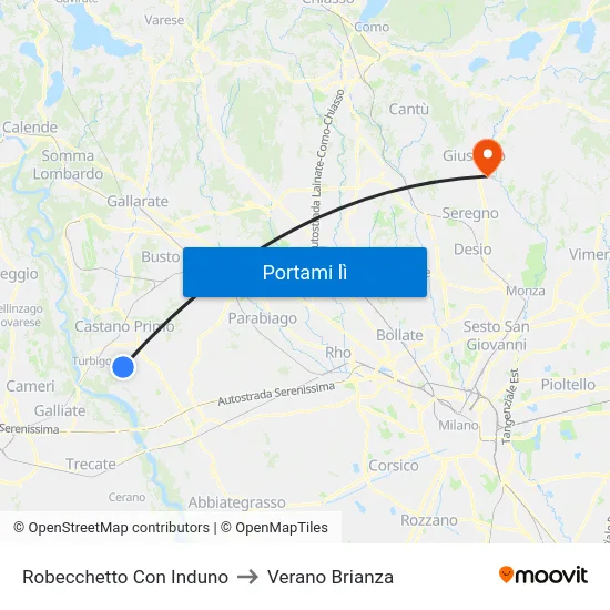 Robecchetto Con Induno to Verano Brianza map