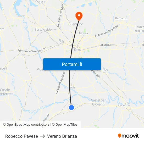 Robecco Pavese to Verano Brianza map