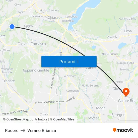Rodero to Verano Brianza map