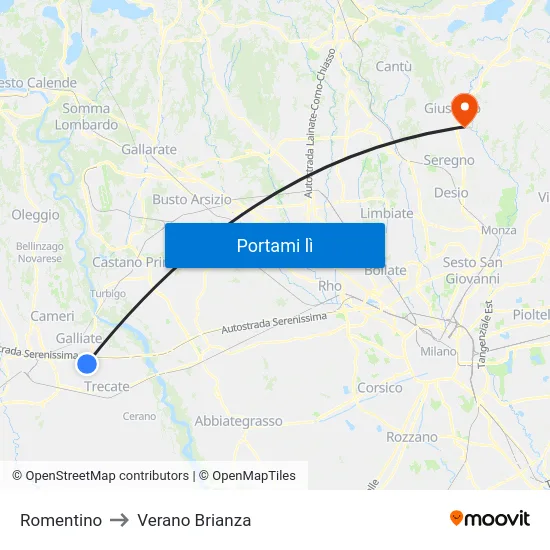 Romentino to Verano Brianza map