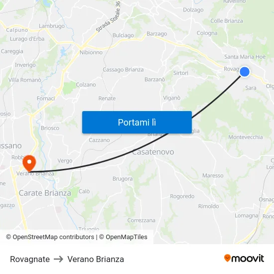 Rovagnate to Verano Brianza map
