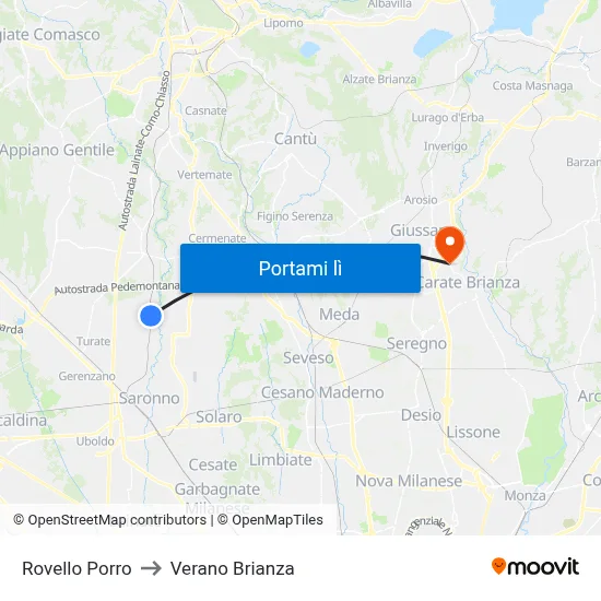 Rovello Porro to Verano Brianza map