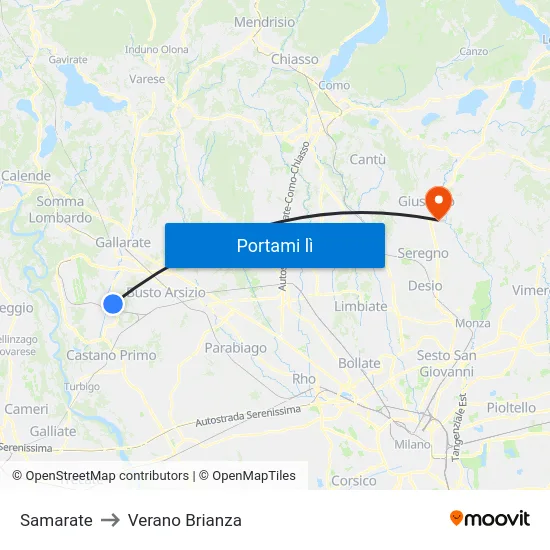 Samarate to Verano Brianza map