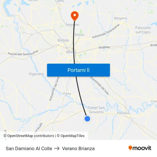 San Damiano Al Colle to Verano Brianza map
