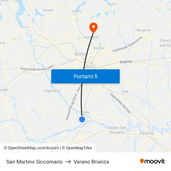 San Martino Siccomario to Verano Brianza map