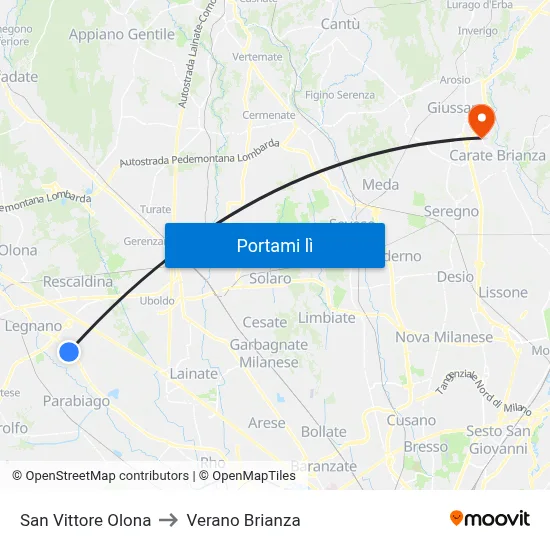 San Vittore Olona to Verano Brianza map