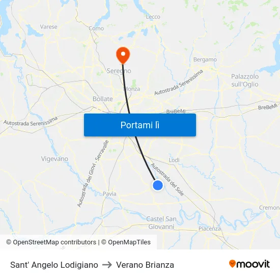 Sant' Angelo Lodigiano to Verano Brianza map