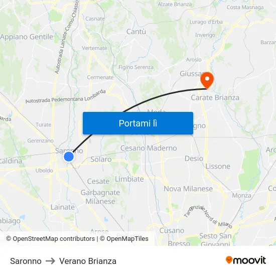 Saronno to Verano Brianza map