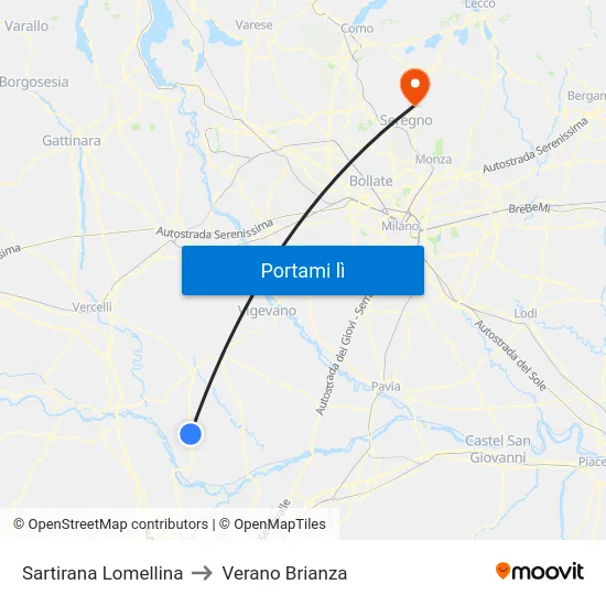 Sartirana Lomellina to Verano Brianza map