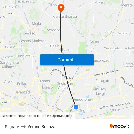 Segrate to Verano Brianza map
