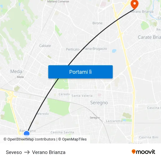 Seveso to Verano Brianza map