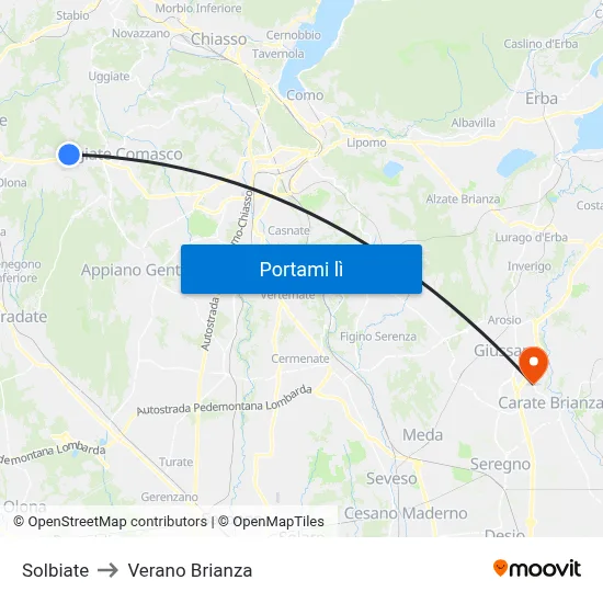 Solbiate to Verano Brianza map