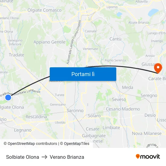 Solbiate Olona to Verano Brianza map