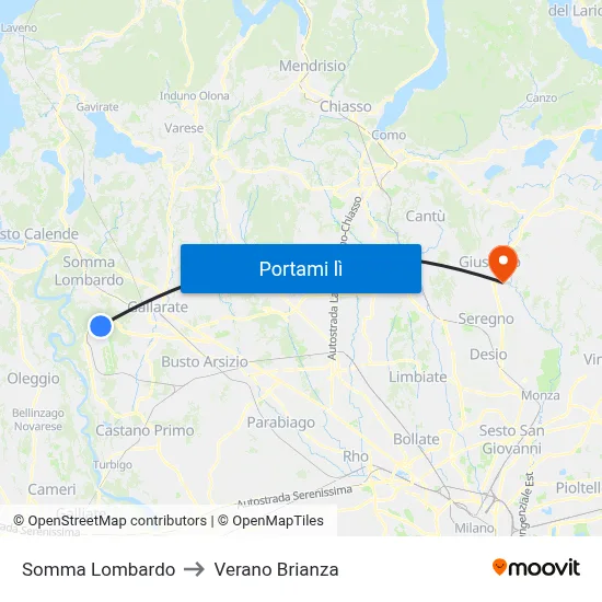 Somma Lombardo to Verano Brianza map