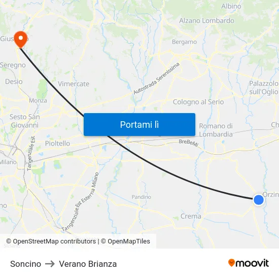 Soncino to Verano Brianza map