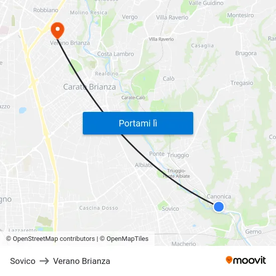 Sovico to Verano Brianza map
