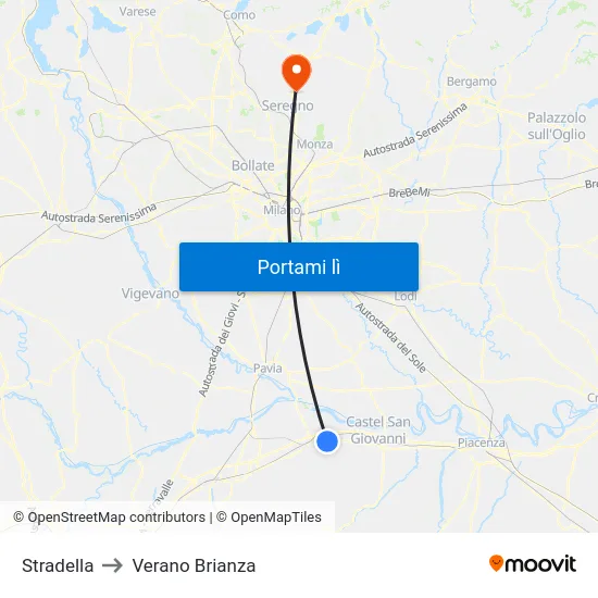 Stradella to Verano Brianza map