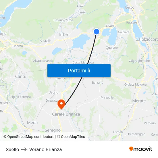 Suello to Verano Brianza map