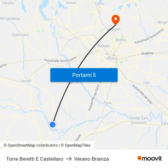 Torre Beretti E Castellaro to Verano Brianza map