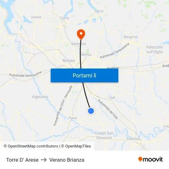 Torre D' Arese to Verano Brianza map