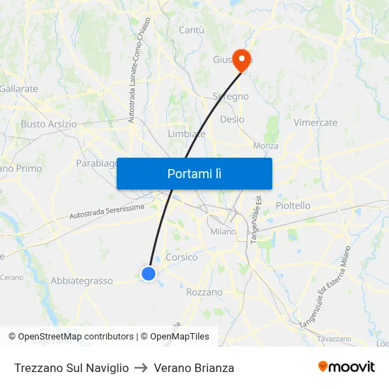 Trezzano Sul Naviglio to Verano Brianza map