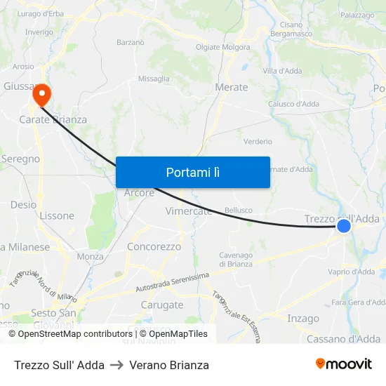 Trezzo Sull' Adda to Verano Brianza map