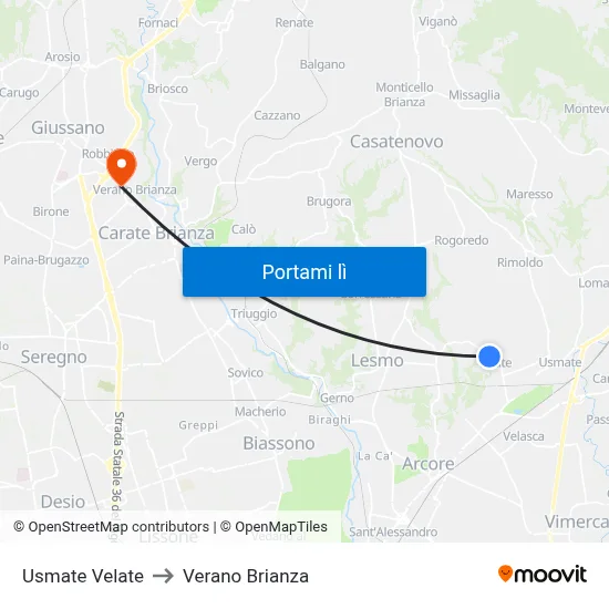 Usmate Velate to Verano Brianza map