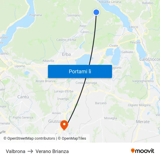 Valbrona to Verano Brianza map