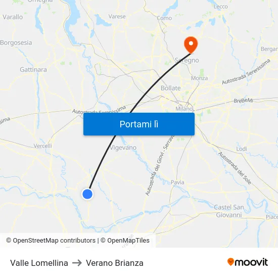 Valle Lomellina to Verano Brianza map