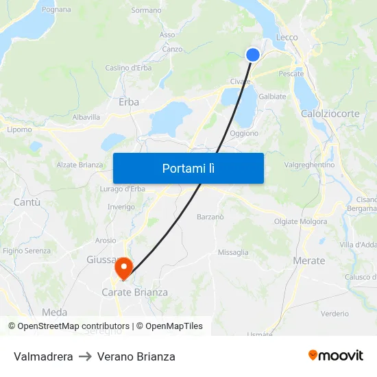 Valmadrera to Verano Brianza map