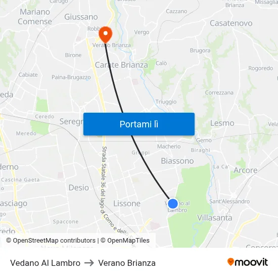 Vedano Al Lambro to Verano Brianza map
