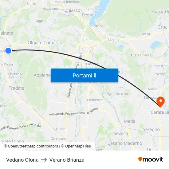 Vedano Olona to Verano Brianza map