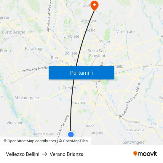 Vellezzo Bellini to Verano Brianza map