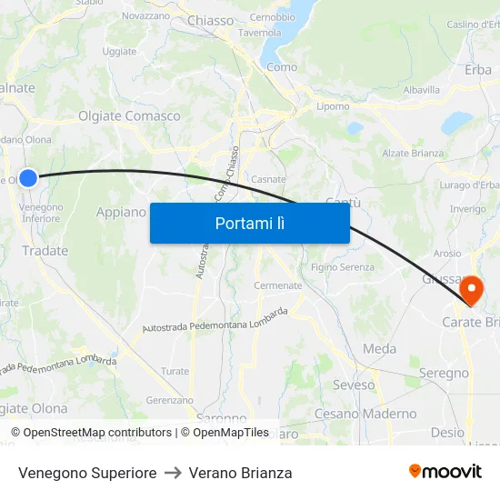 Venegono Superiore to Verano Brianza map