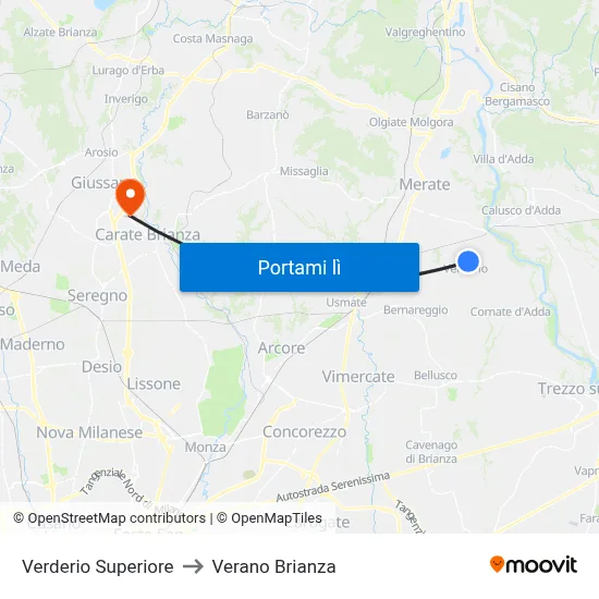 Verderio Superiore to Verano Brianza map