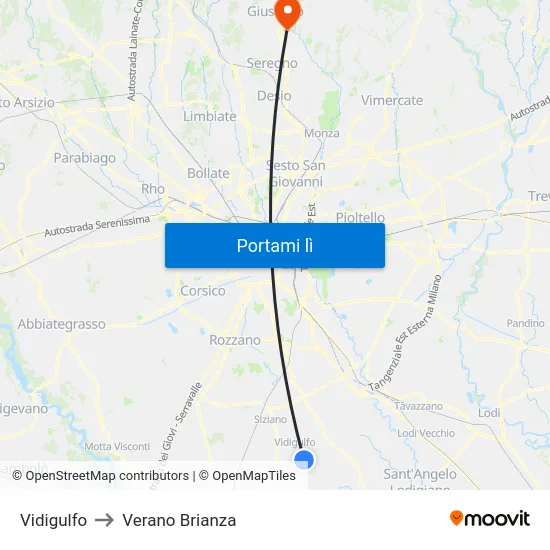 Vidigulfo to Verano Brianza map