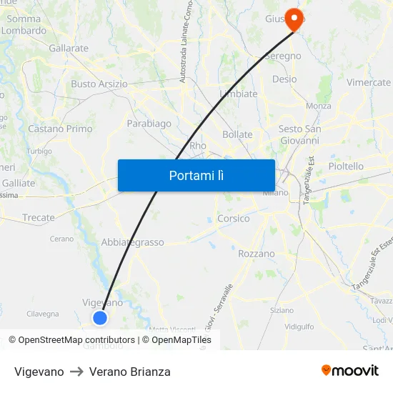 Vigevano to Verano Brianza map