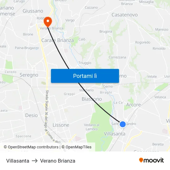 Villasanta to Verano Brianza map