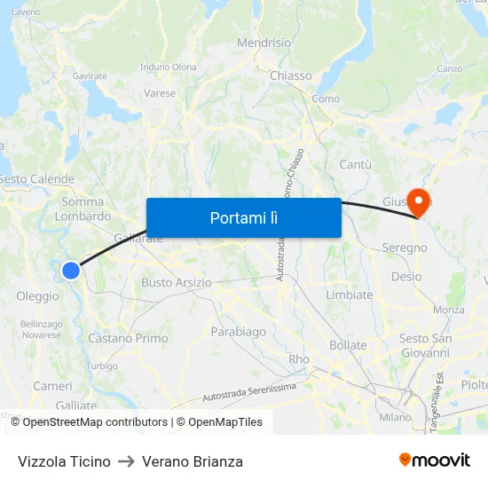 Vizzola Ticino to Verano Brianza map