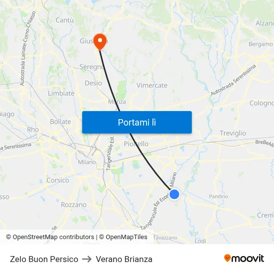 Zelo Buon Persico to Verano Brianza map