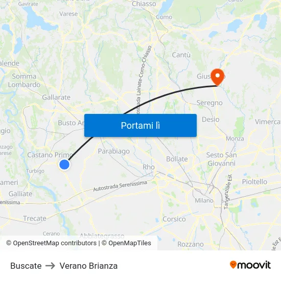 Buscate to Verano Brianza map