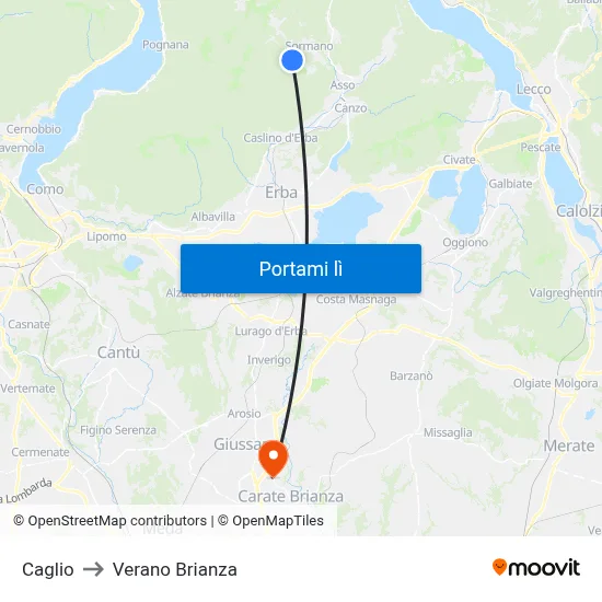Caglio to Verano Brianza map