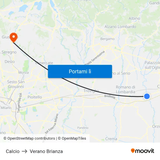 Calcio to Verano Brianza map