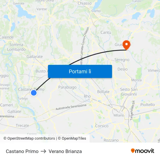 Castano Primo to Verano Brianza map