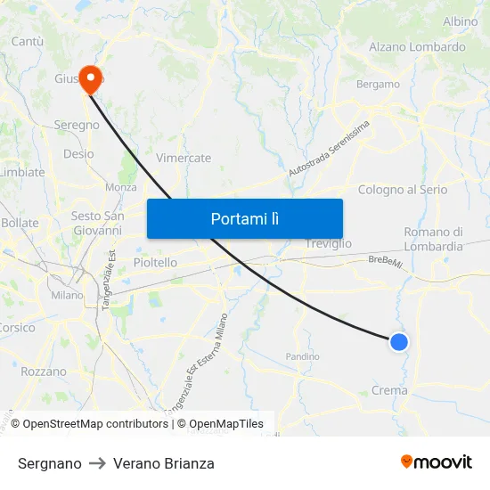 Sergnano to Verano Brianza map