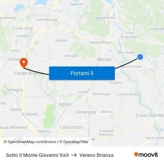 Sotto Il Monte Giovanni Xxiii to Verano Brianza map