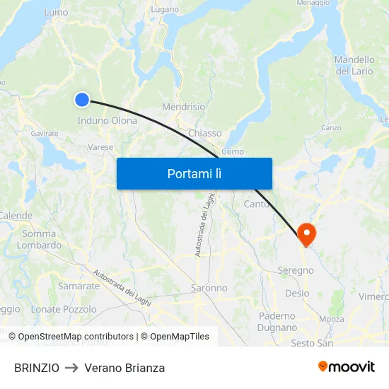 BRINZIO to Verano Brianza map