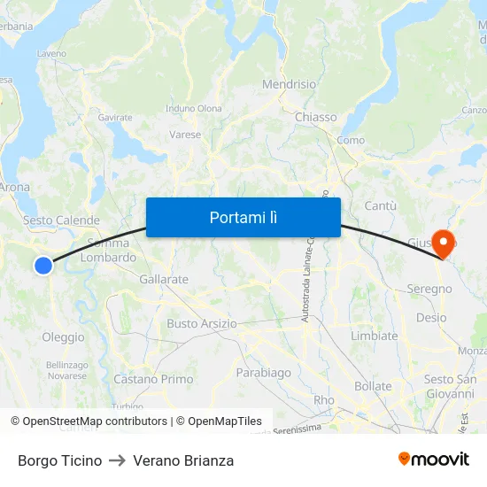 Borgo Ticino to Verano Brianza map