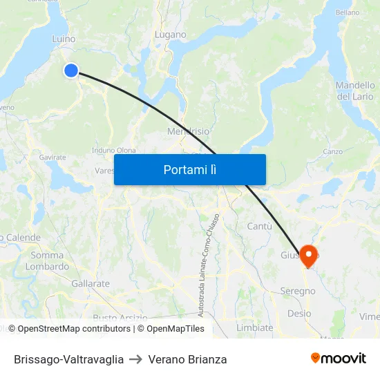 Brissago-Valtravaglia to Verano Brianza map