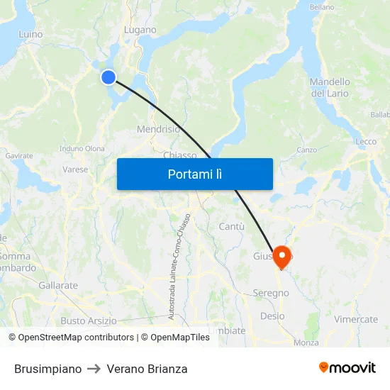 Brusimpiano to Verano Brianza map